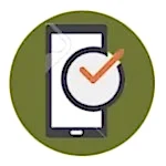 Ekranında onay işareti simgesi bulunan ve yeşil dairesel bir arka plana sahip akıllı telefonun çizimi, modern dijital dünyada çevrimiçi onayın özünü yansıtıyor.